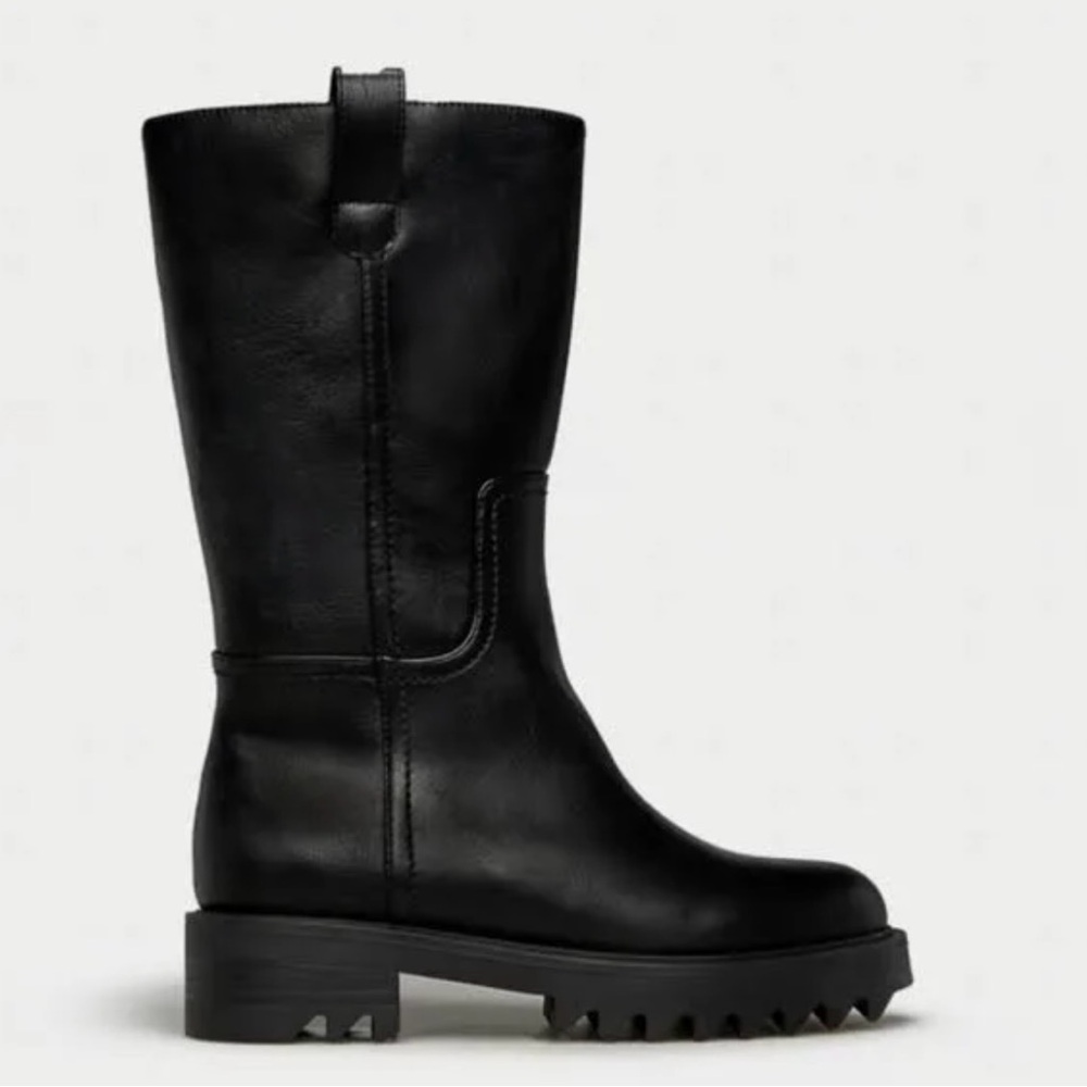 ShoeDazzle Jaffie Black Mid Calf Chunky Flat Boots , size 8, NWOB - Picture 2 of 4